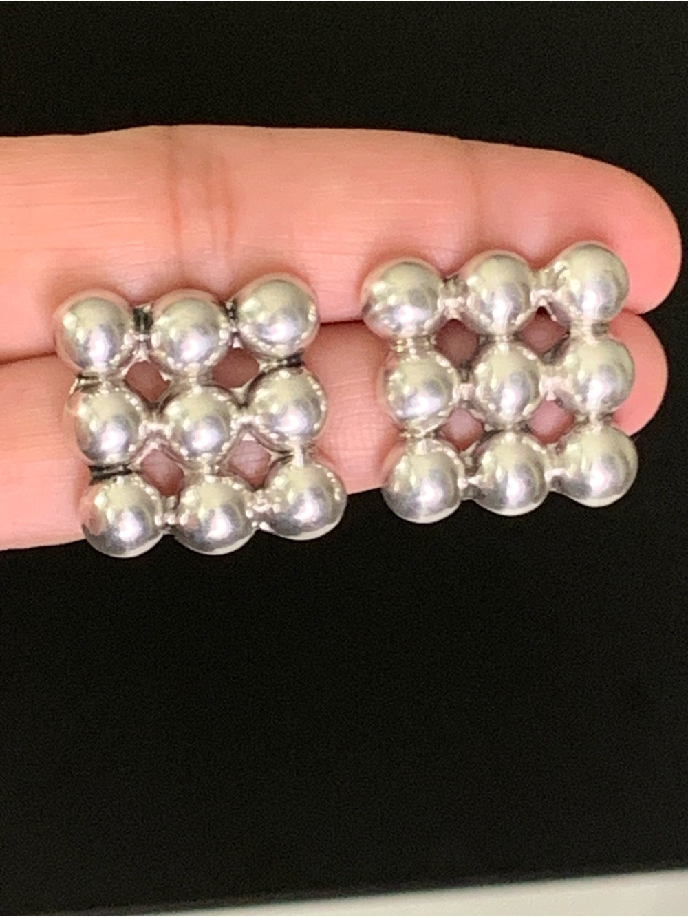 Vintage Taxco Mexico Sterling Silver Ball Stud Earrings - Signed TR-120 / 13g
